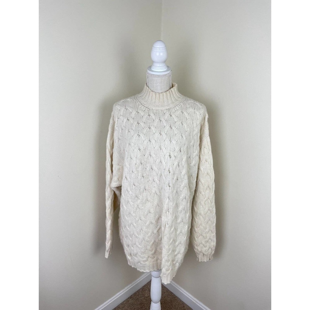 Fisherman Of Out Ireland Relaxed Fit Shaker Stitch Mock Neck Sweater Large